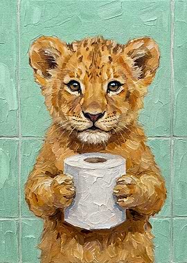 Lion Cub with Toilet Paper Painting