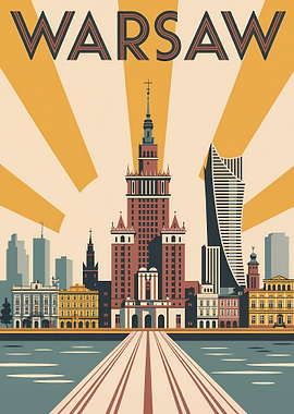 Warsaw Cityscape Vintage Travel Poster