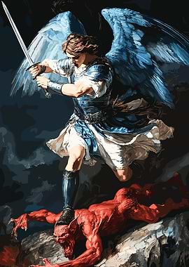 Angel with Sword Defeating Demon