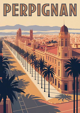 Perpignan Cityscape Travel Poster