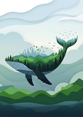Whale Forest Landscape Digital Art