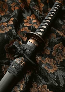 Katana on Floral Fabric