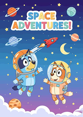 Bluey Space Adventures Cartoon Illustration