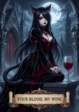 Gothic Catgirl with Wine