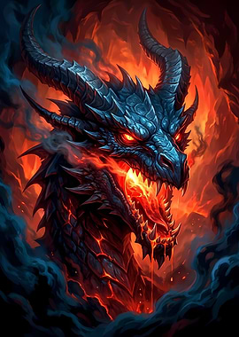 Fierce Dragon Head with Fiery Breath