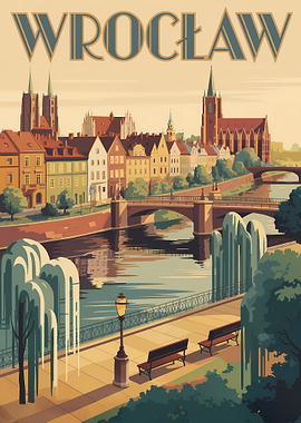 Wroclaw Cityscape Art Deco Poster