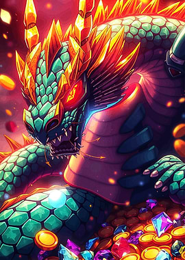 Dragon hoarding treasure, fantasy art