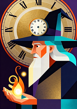 Wizard with Fire and Clock