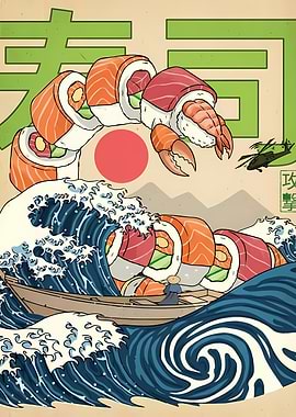 Sushi Monster Attack on Japanese Wave