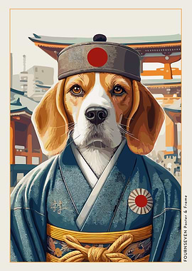 Japanese Beagle portrait poster.