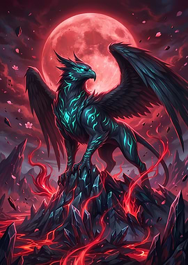Majestic Griffin Under a Red Moon