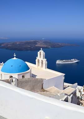 Santorini Church with Blue Dome