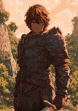 Anime Knight in Forest Landscape