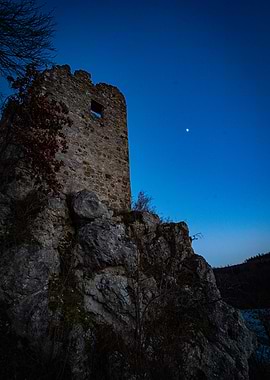 Stone Tower Ruins at Dusk