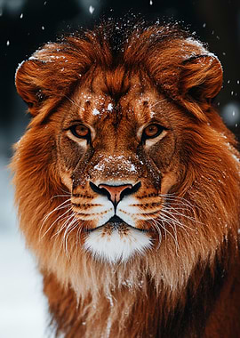 Lion portrait in winter snow
