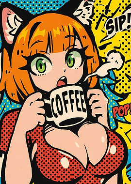 Anime Girl Drinking Coffee Pop Art