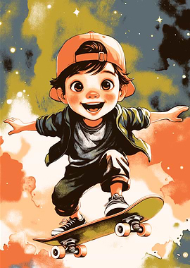 Cartoon Boy Skateboarding