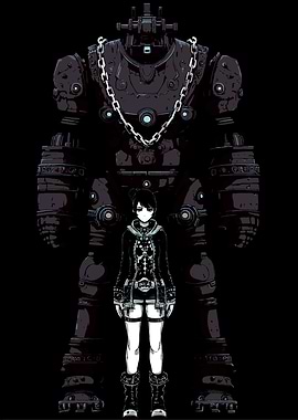Girl and Giant Robot Illustration