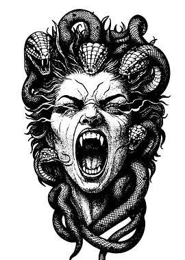 Medusa Portrait Black and White