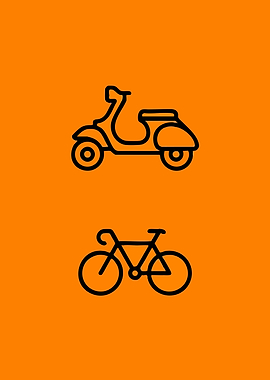 Scooter and Bicycle Icon on Orange