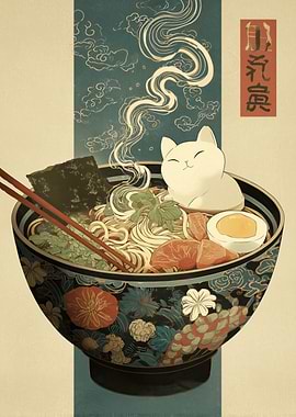 Cat in Ramen Bowl Art