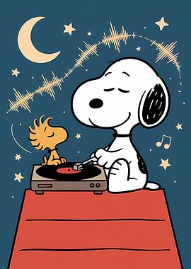 Snoopy and Woodstock Listening to Music