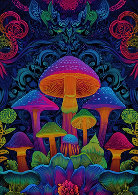 Psychedelic Mushroom Garden Art