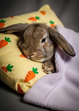 Sleeping Bunny with Carrot Pillow