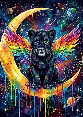 Cosmic Lion Cub with Rainbow Wings