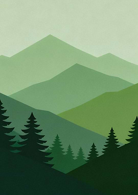 Minimalist Nature Pine Forest Mountain Abstract - Evergreen Ridge