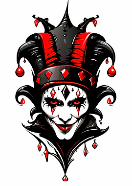 Creepy Jester Face with Red and Black
