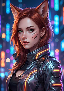 Cyberpunk Fox Girl Portrait