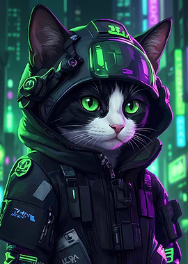 Cyberpunk Cat Soldier Portrait