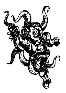 Octopus in Diving Suit Illustration