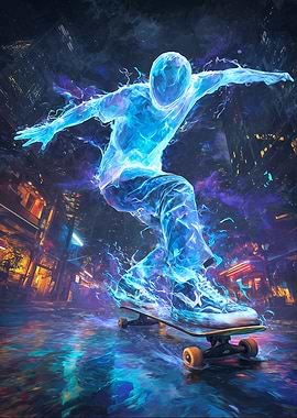 Electric Skateboarder in Cityscape