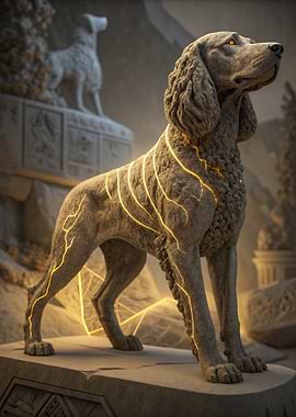 Stone Dog Statue with Golden Veins