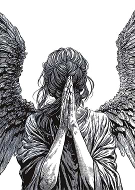 Praying Angel with Wings Illustration