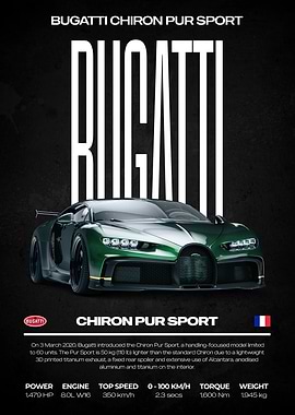Bugatti Chiron Pur Sport Car Poster