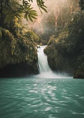 Lush Waterfall and Turquoise Pool