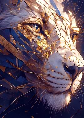 Abstract Lion Portrait with Gold Accents