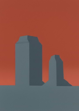 Minimalist Building Silhouette Against Orange Sky