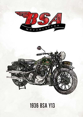 1936 BSA Y13 Motorcycle Illustration