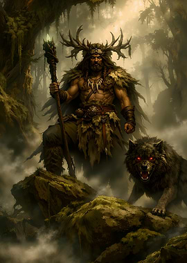 Forest Guardian with Wolf Companion