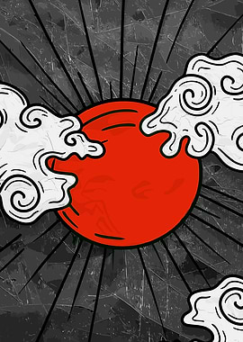 Red Sun with Clouds and Rays