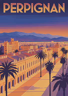Perpignan Cityscape Travel Poster