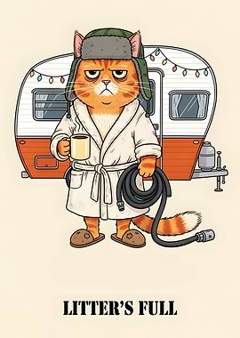 Grumpy Cat Camper Cartoon Illustration