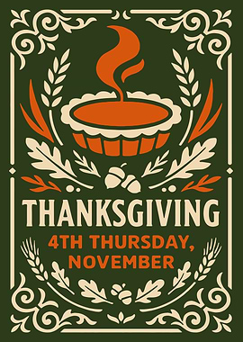 Thanksgiving Poster with Pie and Foliage
