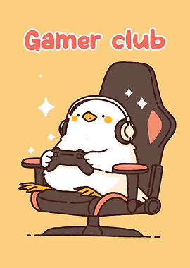 Cute Bird Gamer Club Illustration
