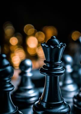 Chess Queen Close-Up with Bokeh Background