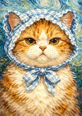 Cat in Bonnet Painting